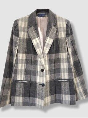 Vintage Plaid Wool Blazer Paris Star | Grey Tartan | Canada | size 12 (fits S)